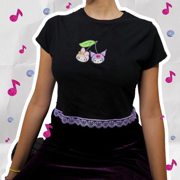 KUROMI X MY MELODY CHERRY CROP TOP LACE TRIM - Picture 1 of 1